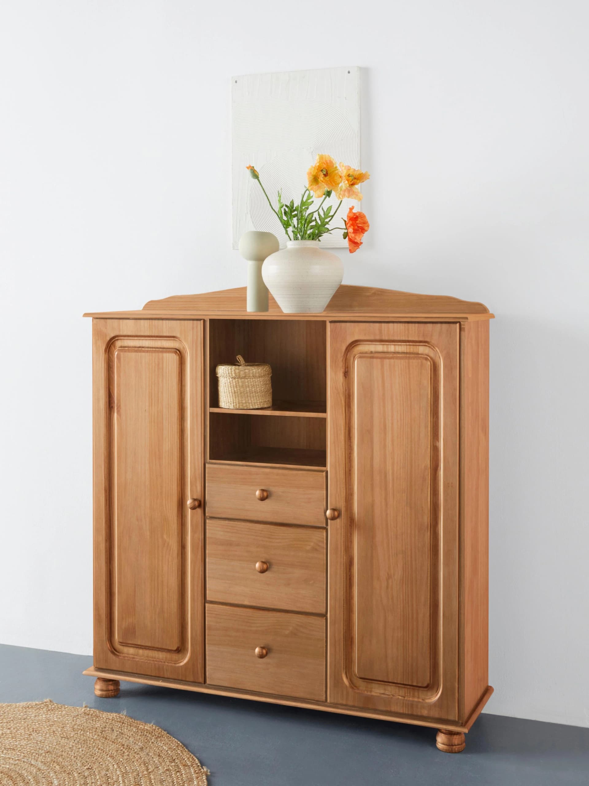 OTTO HOME Highboard Mette Beige FSC Massivholz 3 Schubladen