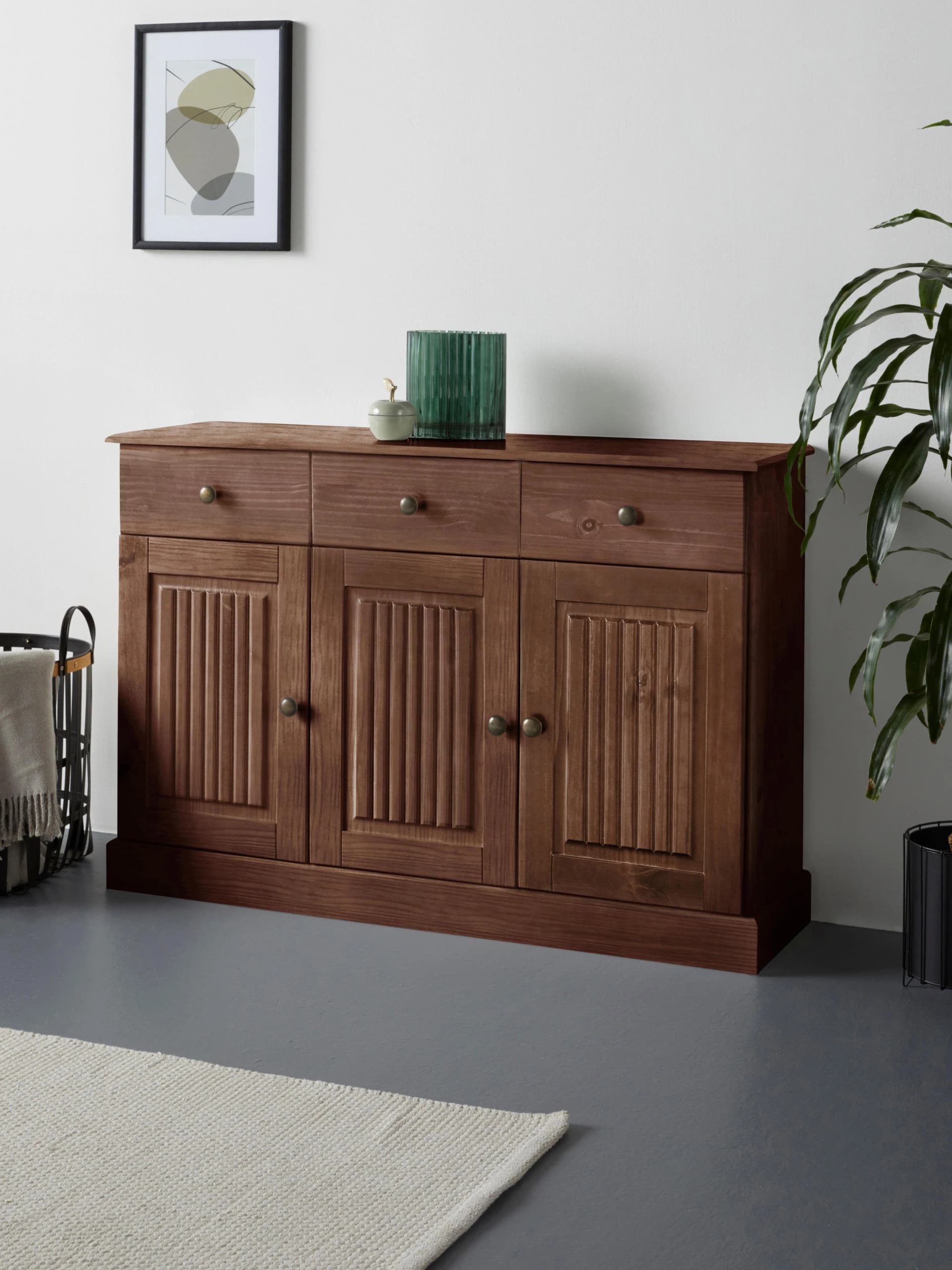 OTTO HOME Liotta Sideboard Braun FSC Massivholz 3 Türen 2 Schubladen
