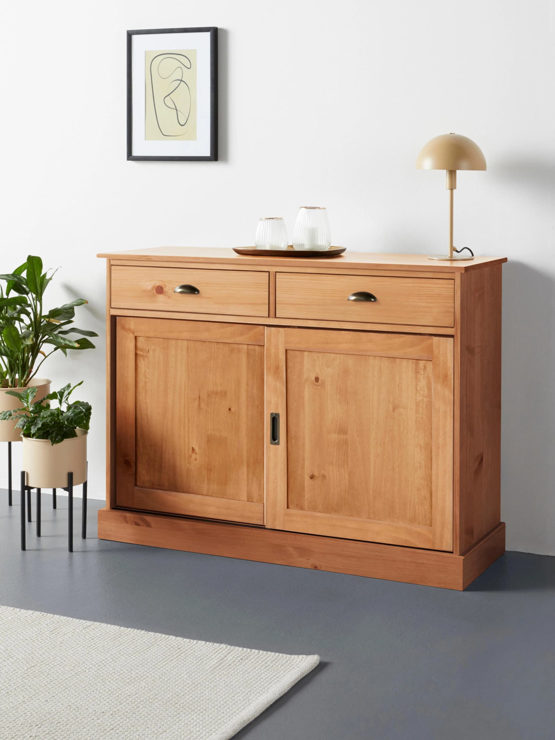 OTTO HOME Sideboard Schröder Beige Massivholz 2 Schiebetüren 2 Schubladen