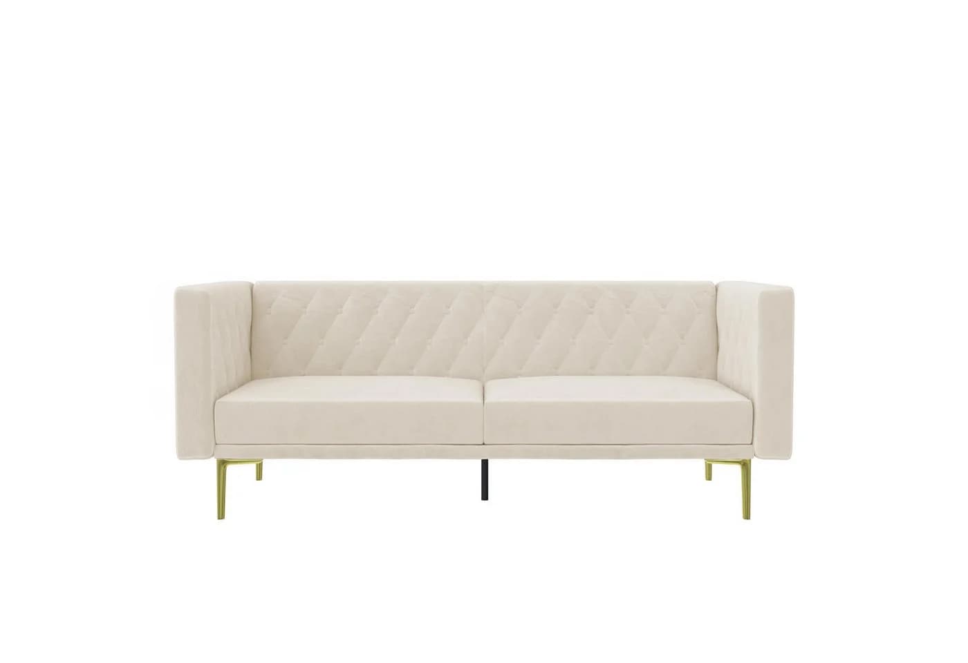 loft24 Sofa Marseille 3-Sitzer Samtbezug Elfenbein Gold Metallfüße