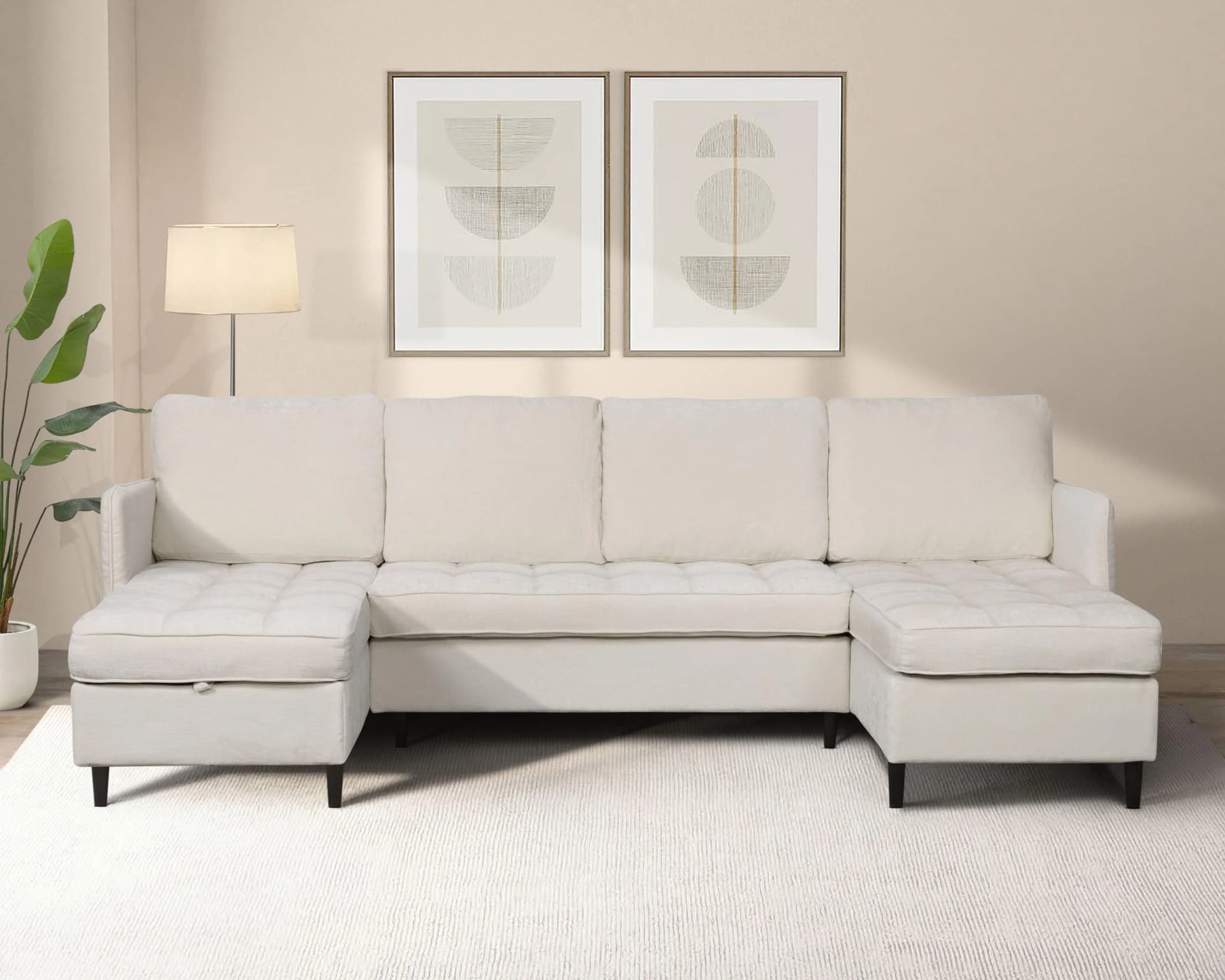 DOREL HOME Wohnlandschaft LINDHUS U-Form Creme Modulsofa