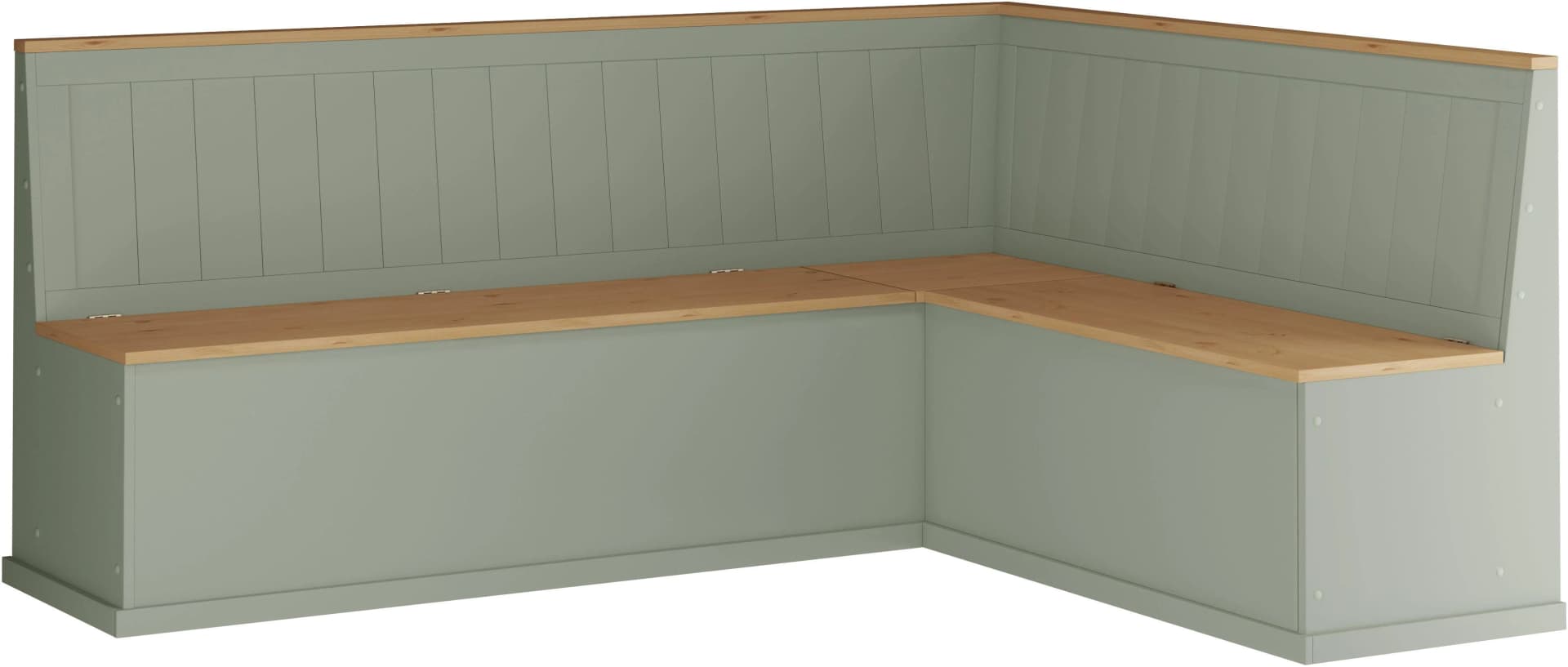 Eckbank Sara aus Massivholz Kiefer mit Stauraum Truhen Salbei/Natur