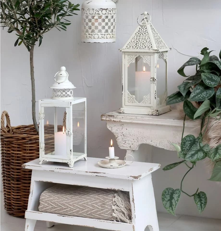 Chic Antique Hockerbank Holzbank Weiß 50cm