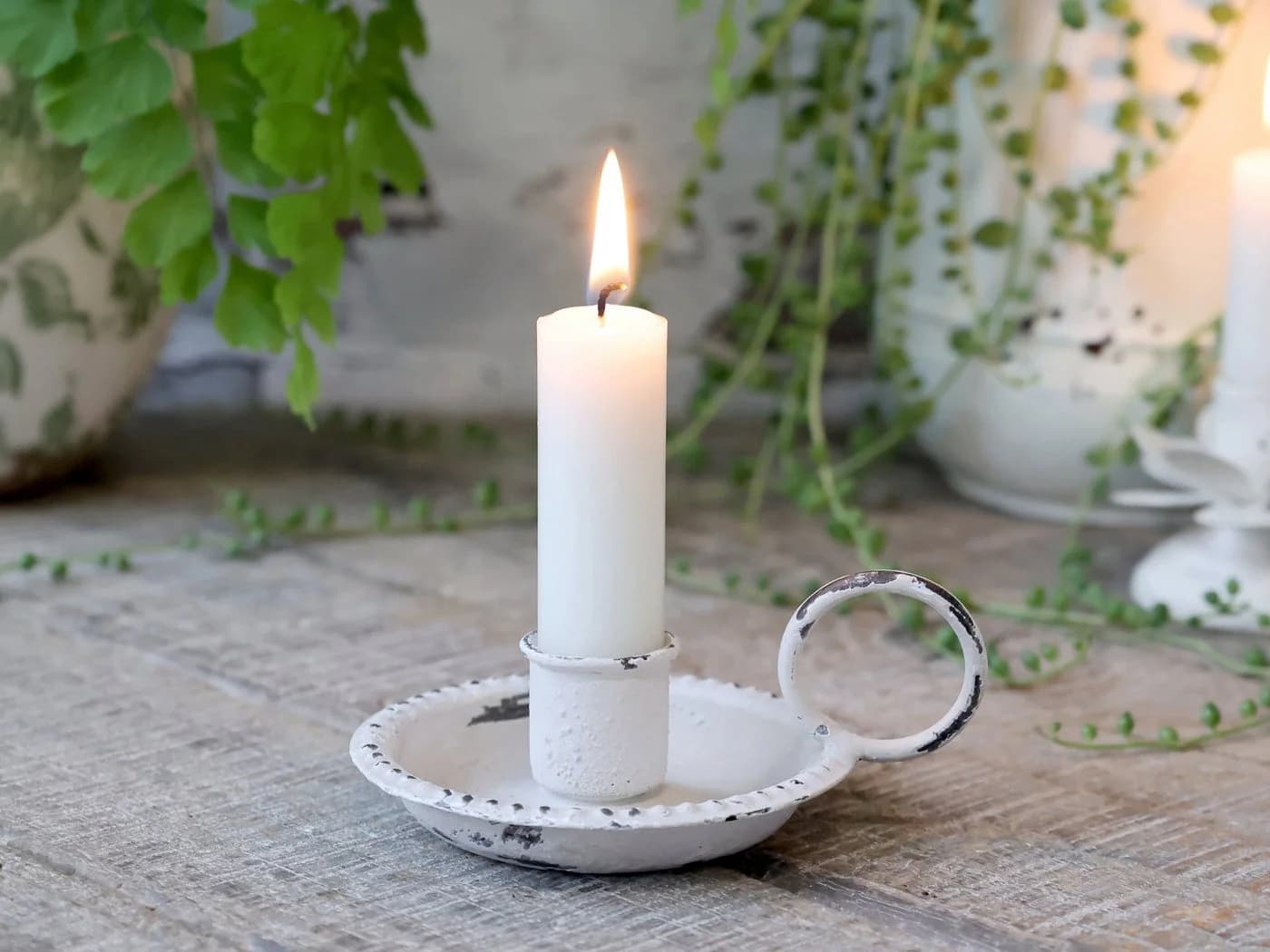 Chic Antique Kammerleuchter mit Perlkante Antique Creme