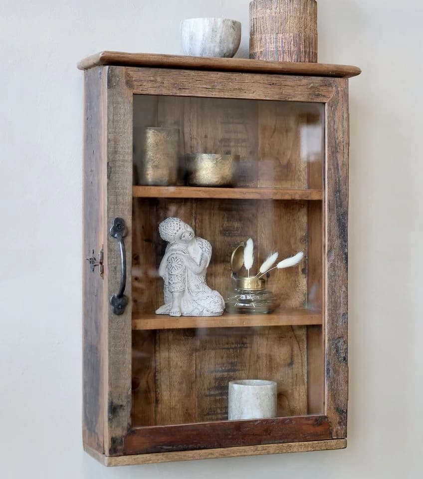 Chic Antique Wandschrank Vintage Holz Glastür Grimaud Kollektion