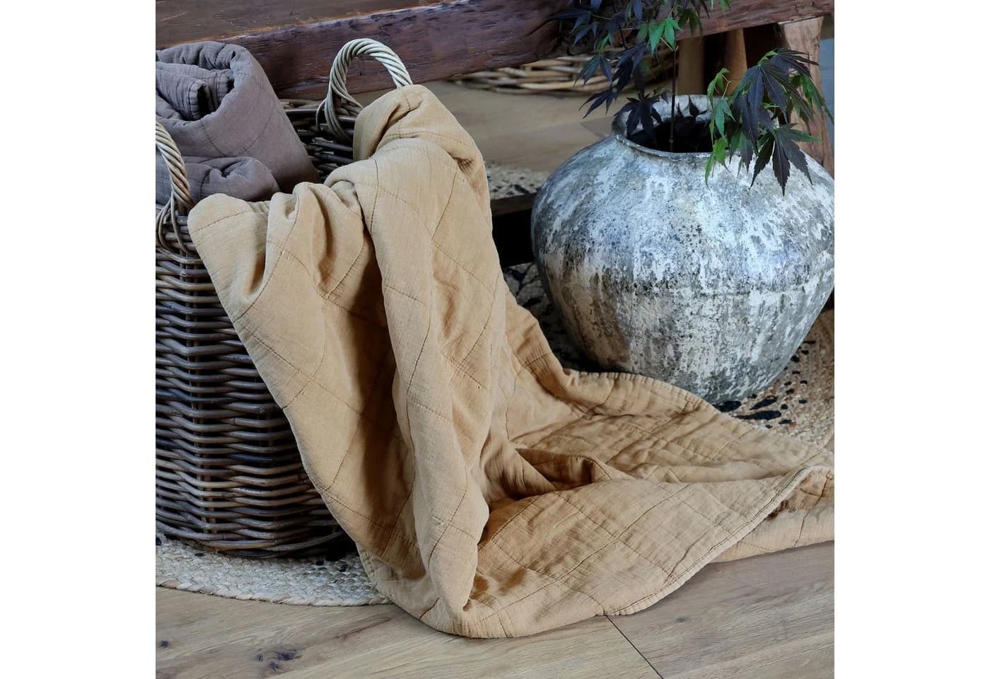 Chic Antique Tagesdecke Quilt Vintage Beige 180x130cm