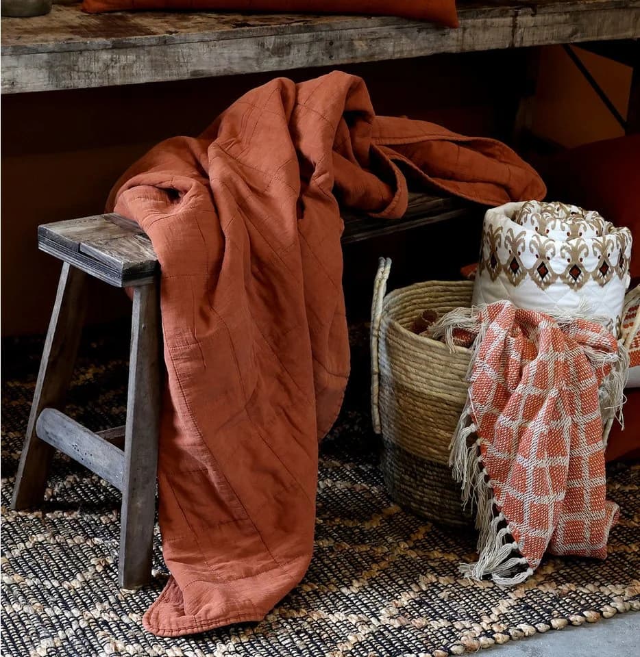 Chic Antique Aix Vintage Quilt - Terracotta Baumwolle Decke