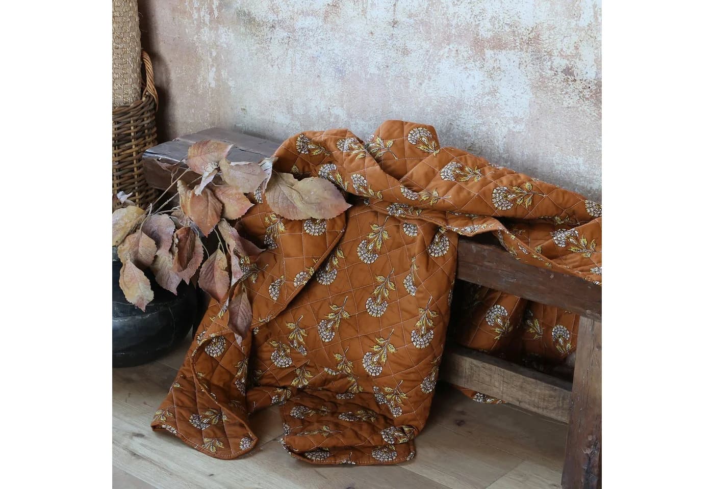 Chic Antique Tagesdecke Blumen Terracotta Vintage Quilt