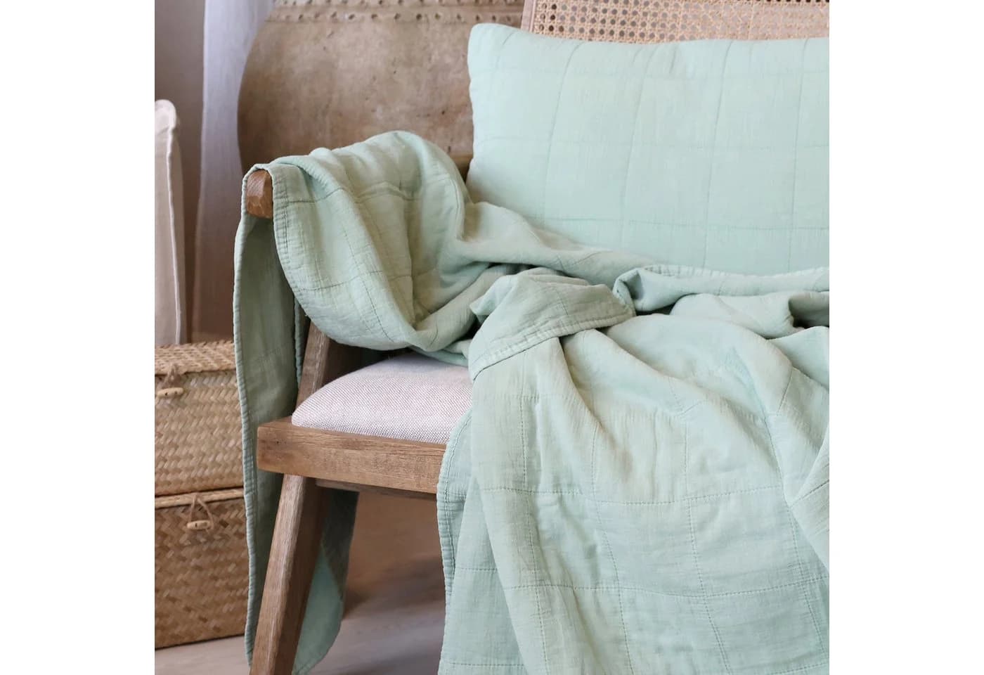 Chic Antique Tagesdecke Vintage Grün Quilt 180x130cm
