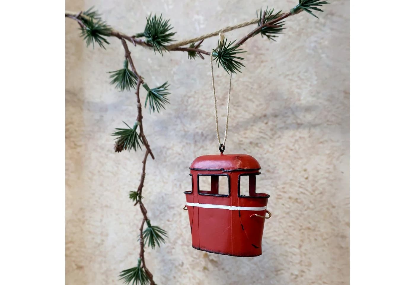 Chic Antique Christbaumschmuck Vintage Skilift Rot