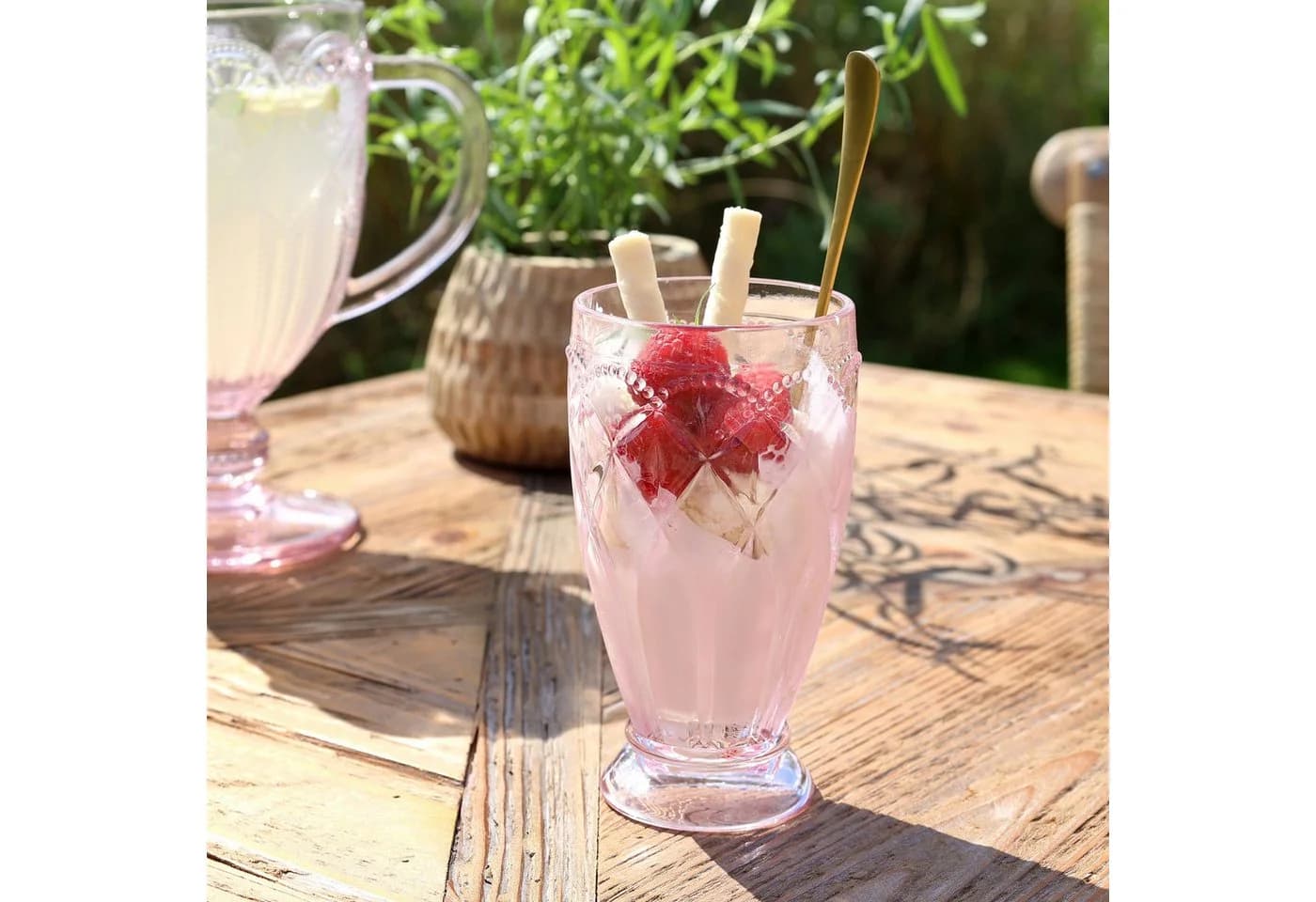 Chic Antique Trinkglas Rosa mit Muster 350ml