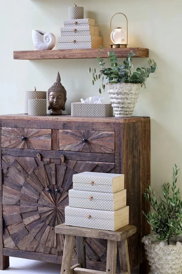 Chic Antique Holzkiste Bambus Muster 3er Set