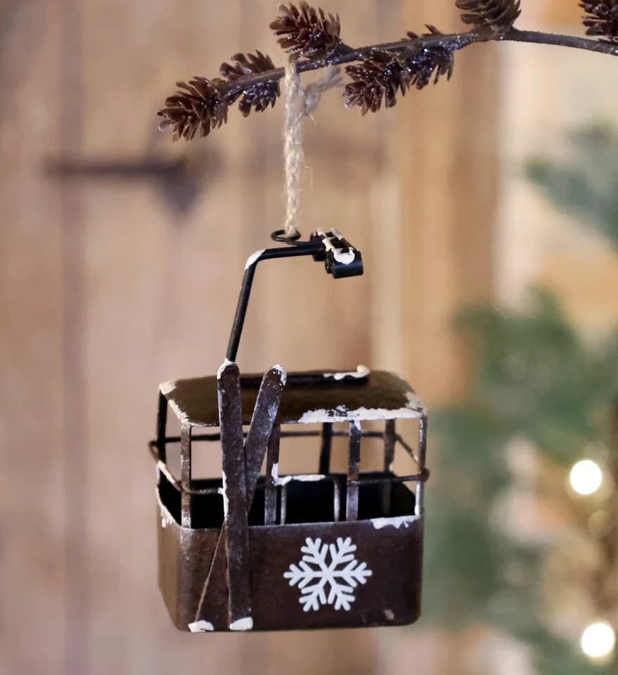 Chic Antique Christbaumschmuck Vintage Skilift zum Aufhängen Winterdeko