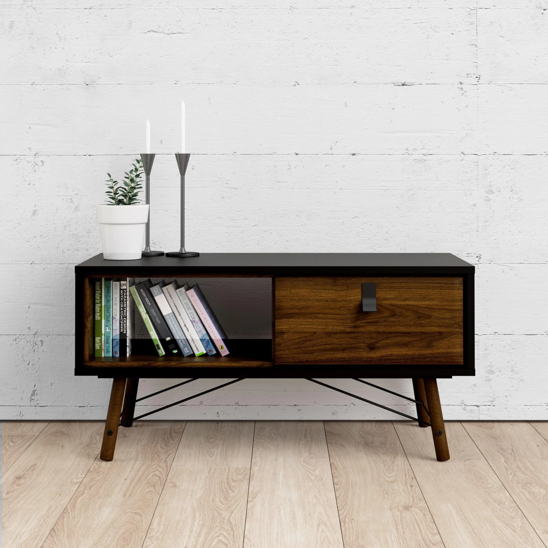 Couchtisch ANDAS Ry Schwarz Matt Walnuss mit Schublade
