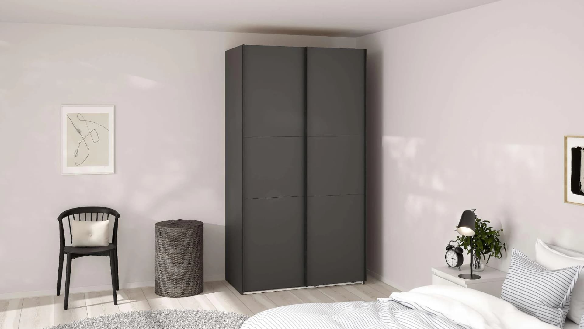 Schwebetürenschrank Como Kleiderschrank Schlafzimmerschrank Grau Matt