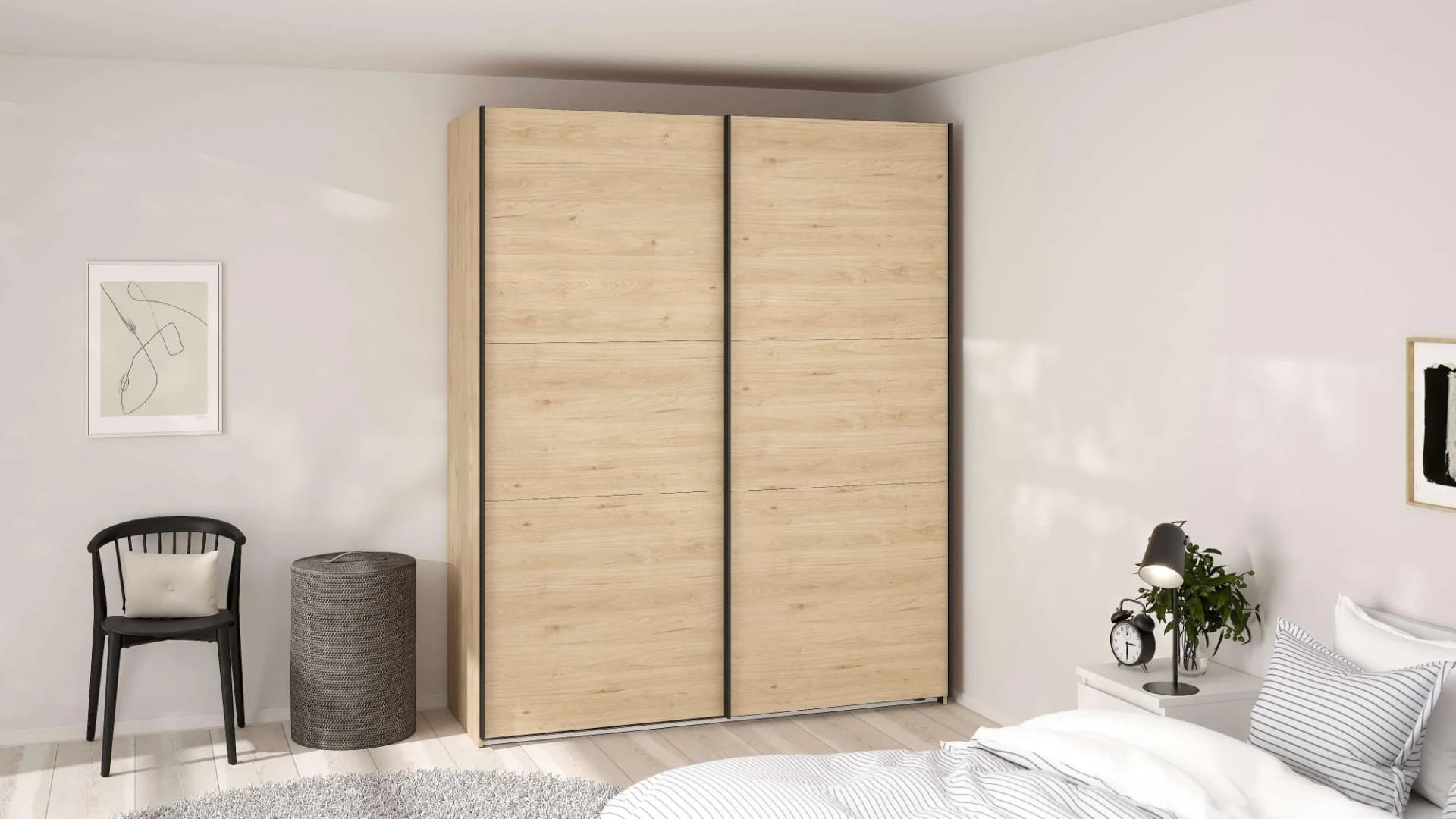 Schwebetürenschrank Como Kleiderschrank Schlafzimmerschrank Jackson Hickory