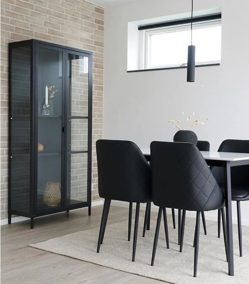 House Nordic Vitrine BRISBANE Schwarz Glas Stahl 2 Türen