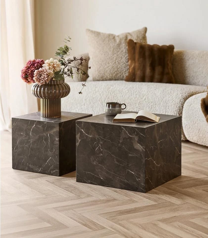 ebuy24 Couchtisch Nuuk Couchtisch Set mit 2 Marmor Dekor braun