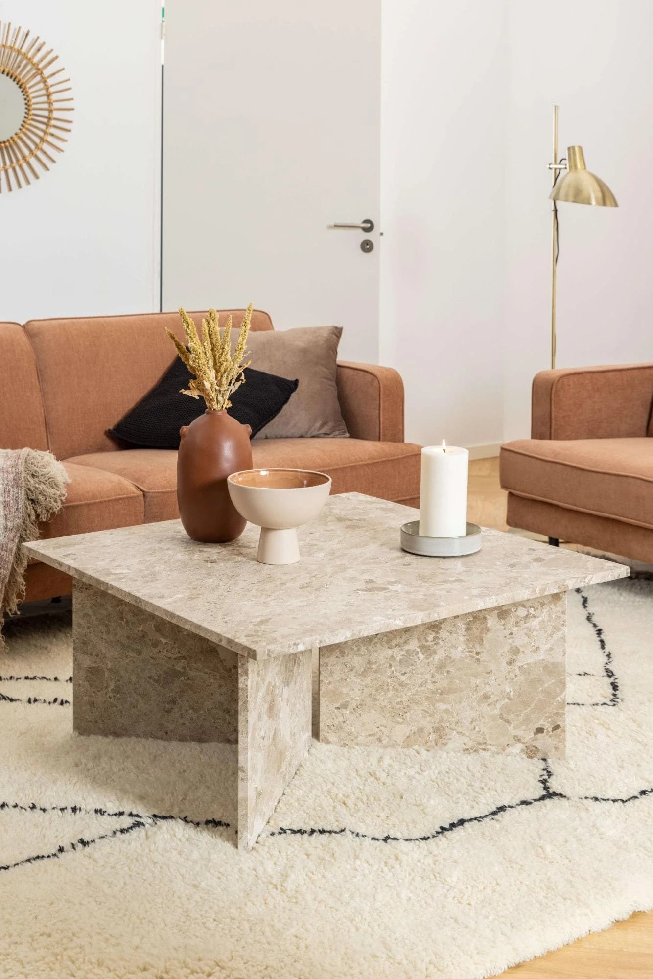 ACTONA GROUP Vega Couchtisch Marmor Latte Braun V-Gestell
