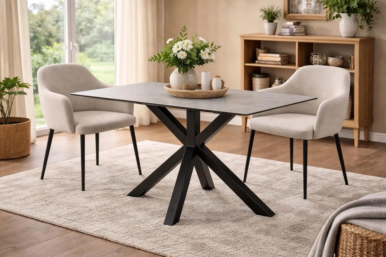 Esstisch Heaven Keramik-Glas Grau/Schwarz X-Gestell