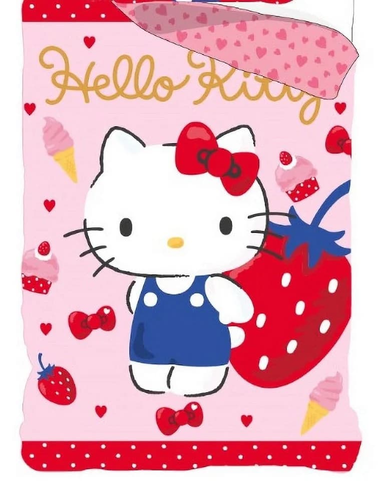BrandMac Hello Kitty Wendebettwäsche Rosa Rot 135x200 & 80x80 cm Baumwolle