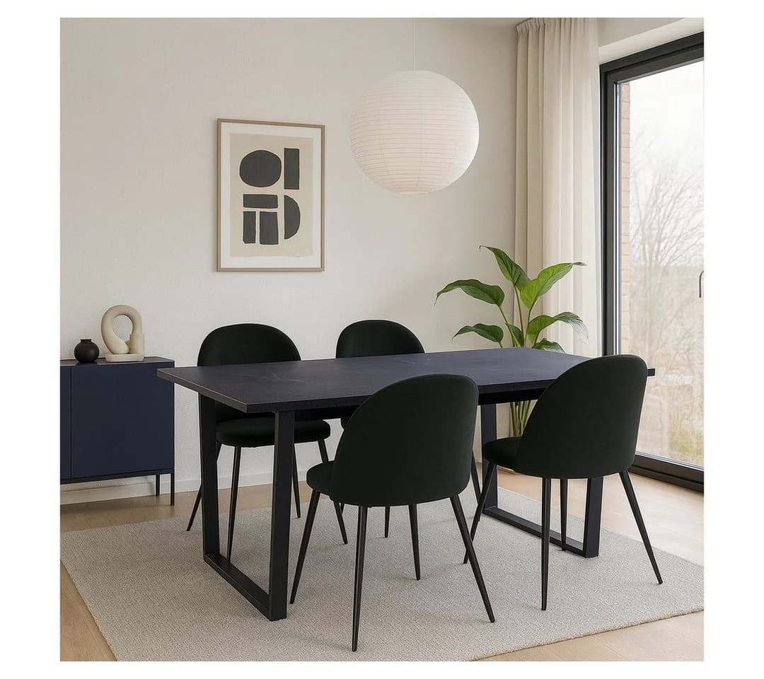 ebuy24 Essgruppe Tilst 5-tlg. Schwarz Marmor Print