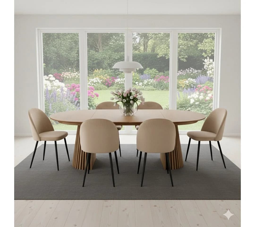 ebuy24 Essgruppe Tokyo Esstisch Natur 6 Stühle Beige