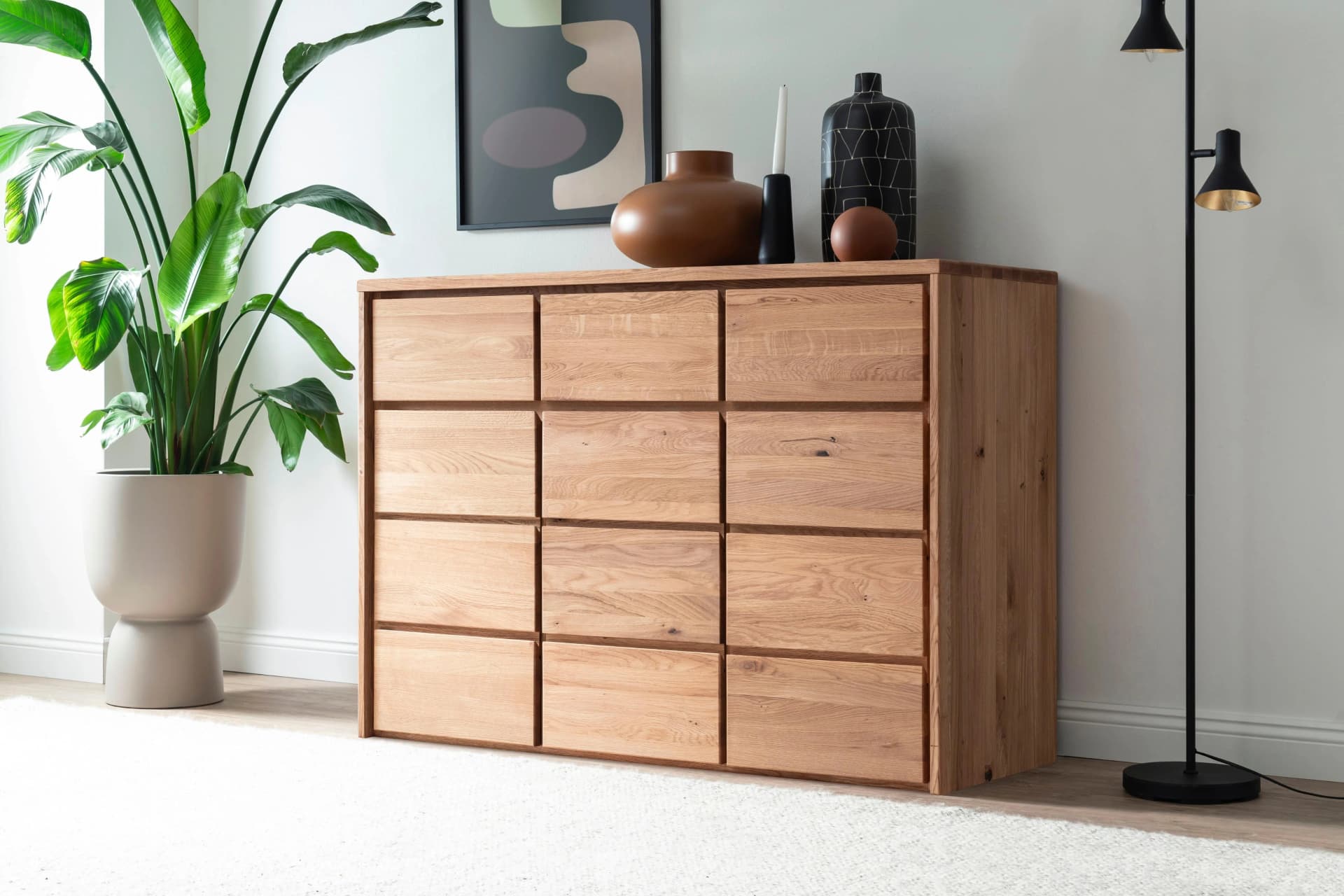 Home affaire Zetra Schubladenschrank 3x Tür 3x Schublade Soft-Close Eiche Natur