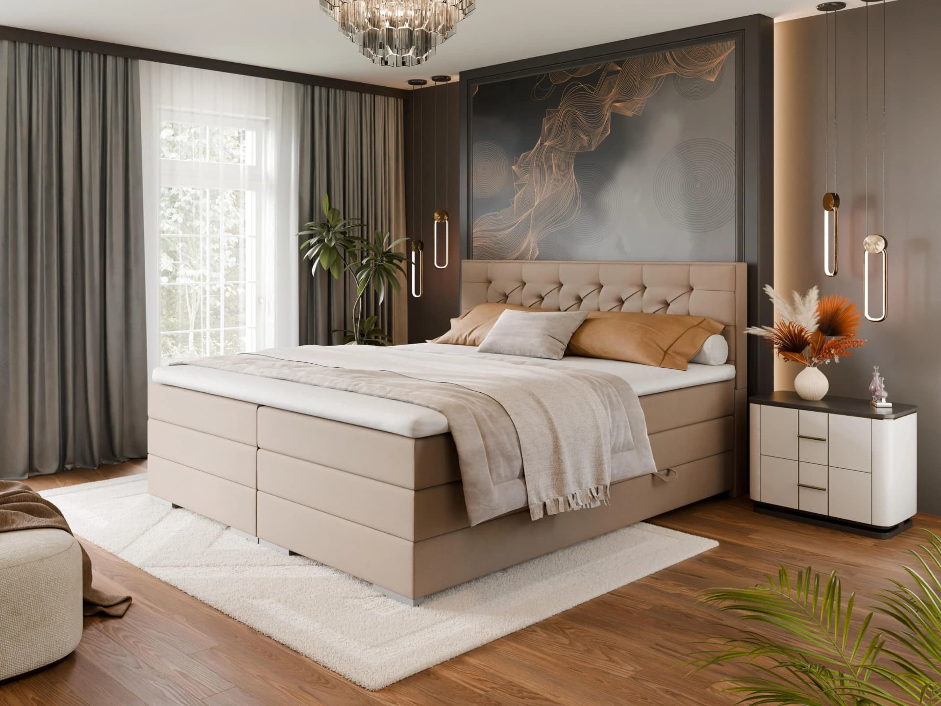 FORTE Boxspringbett Lanciano mit Bettkasten und Topper Beige