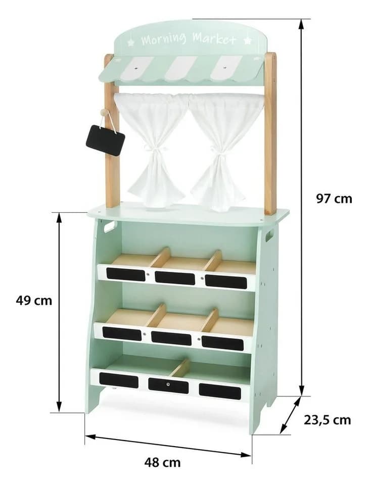 Mamabrum 2-in-1 Holzmarktstand mit Theater und Zubehör
