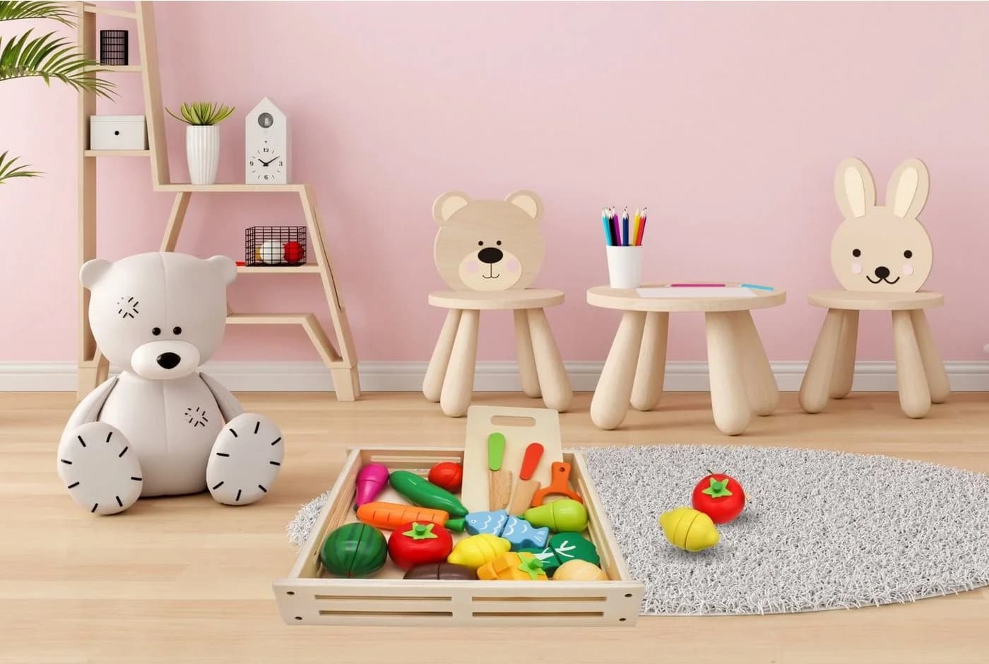 Mamabrum Spielküche Obst und Gemüse aus Holz zum Schneiden - 17-tlg. Bunt