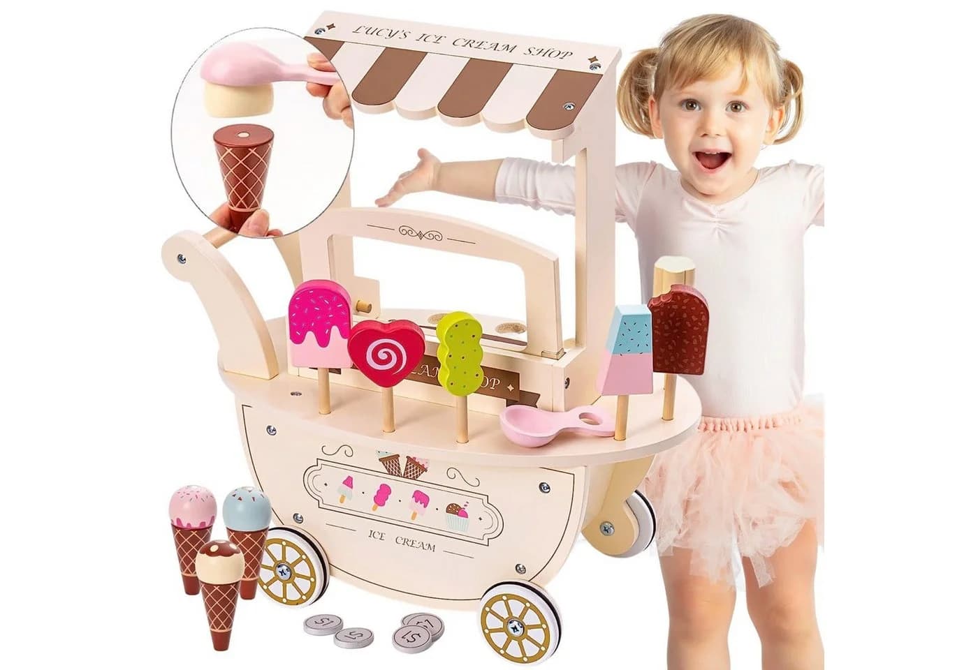 Mamabrum Spielküche Eisdiele Holz Set mit Zubehör