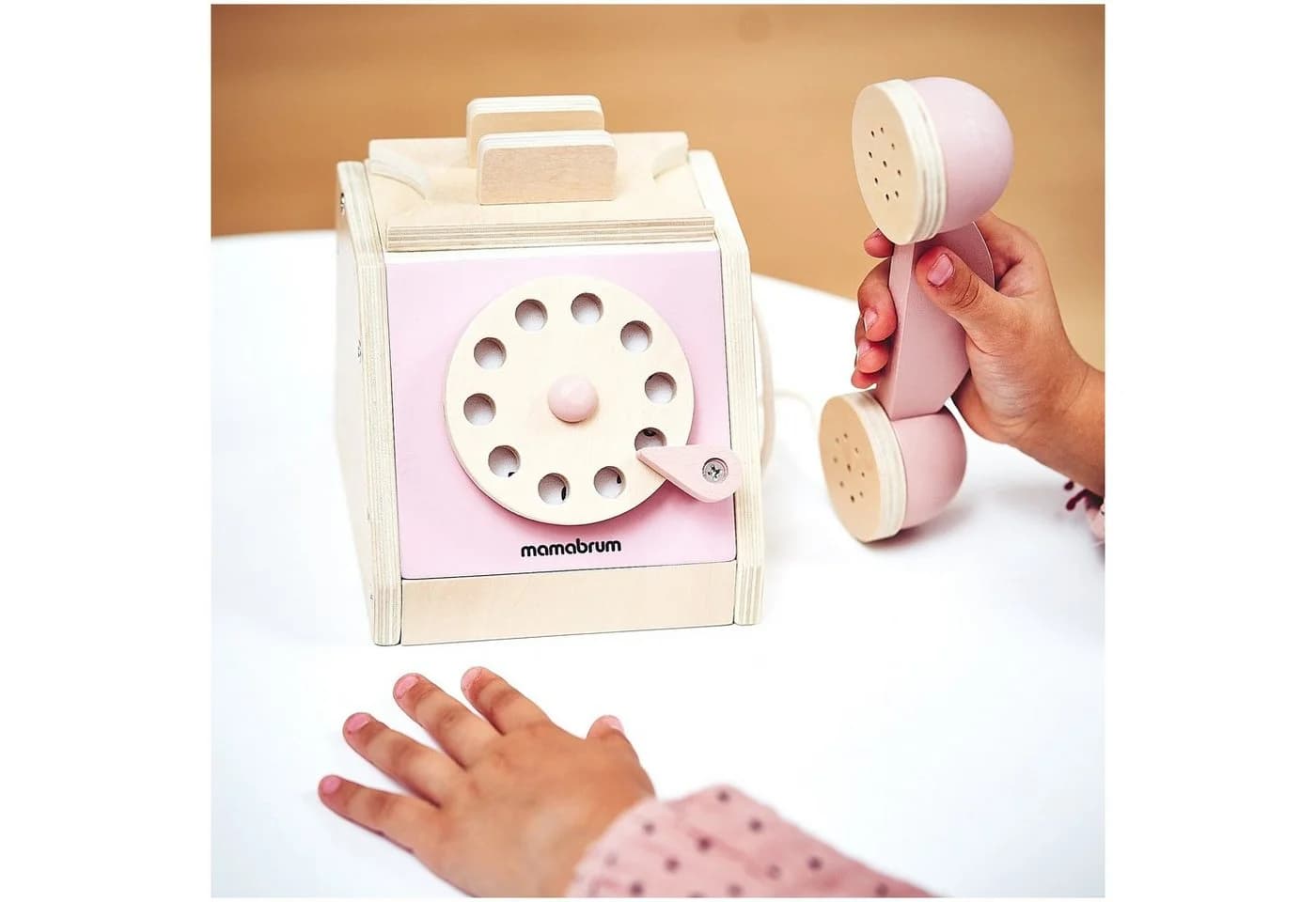 Mamabrum Retro-Holztelefon mit Wählscheibe Pastellrosa