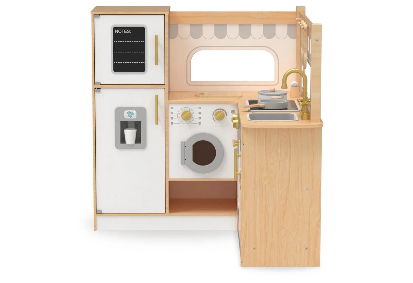 Mamabrum Spielküche Kinderküche aus Holz - Interaktives Küchen-Set Beige