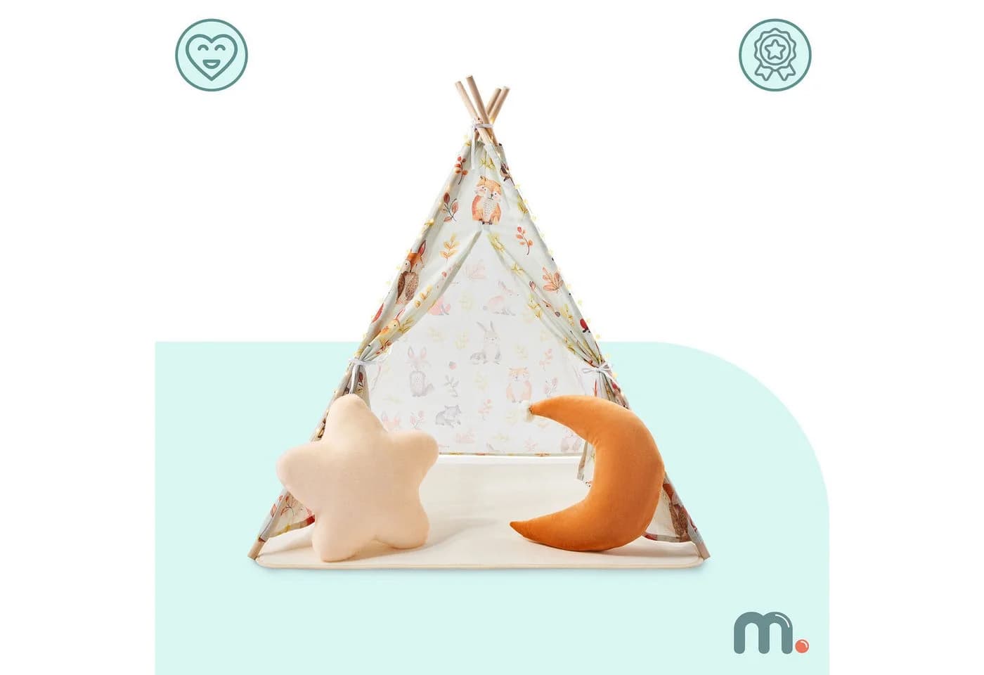 Mamabrum Kinder Tipi Zelt mit Matte, Kissen und LED