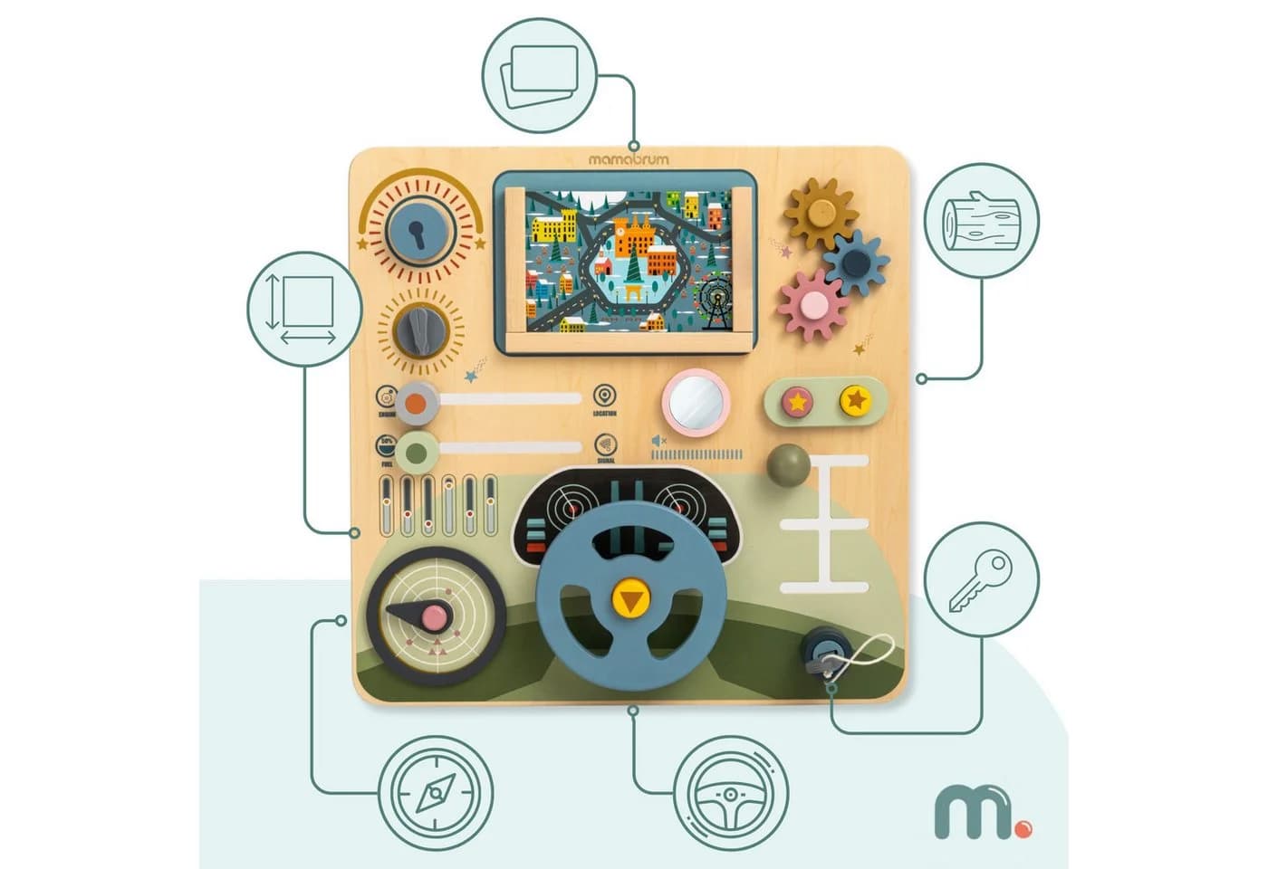 Mamabrum Cockpit Board – Montessori Activity Board mit Lenkrad & Themenwelten