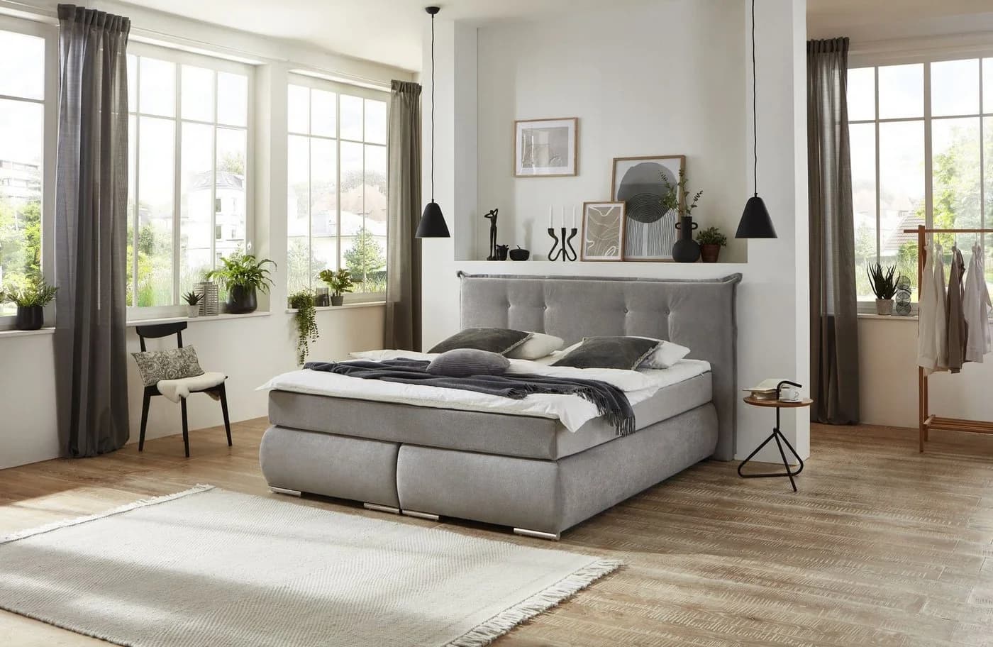 HARPER Boxspringbett SOWA 180x200 cm Silber Stoff