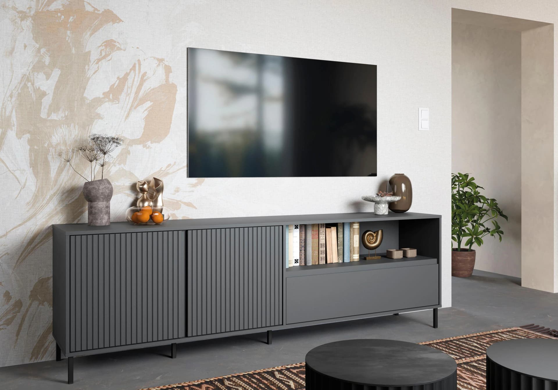Lowboard Home Affaire Anthrazit 208 cm mit Soft Close