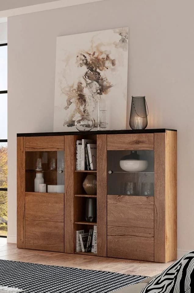 OTTO HOME Highboard Larona Hochkommode 2 Türen Braun Glas