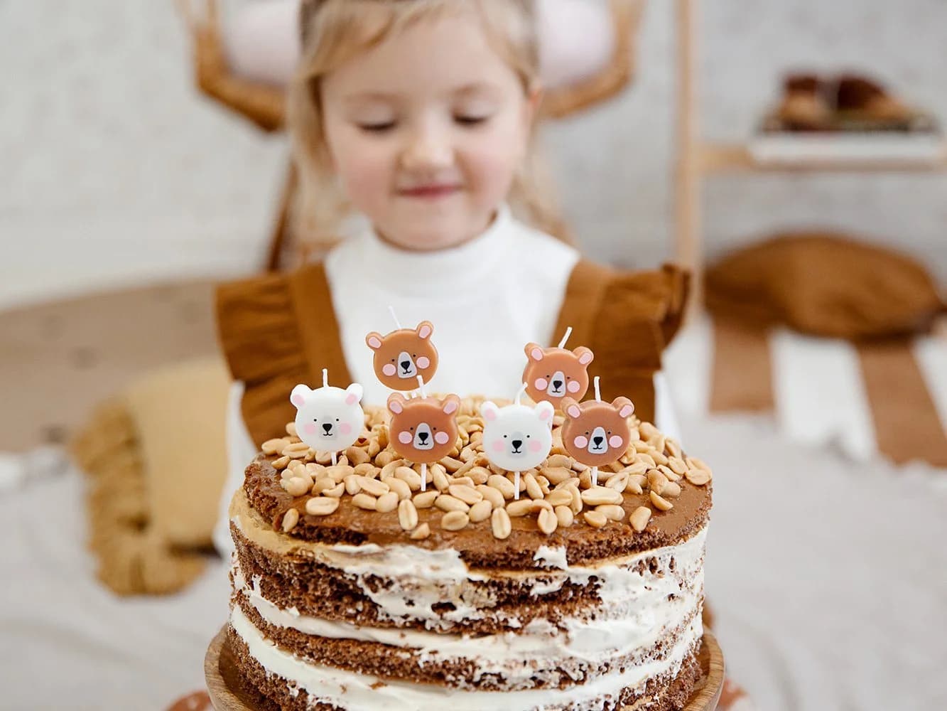 partydeco Geburtstagskerze Teddybär 3cm braun weiß