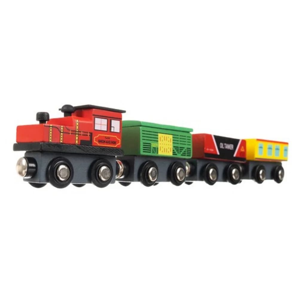 KRUZZEL Spielzeug-Eisenbahn Holzeisenbahn Magnetzug Lokomotive Set 12-tlg. Bunt