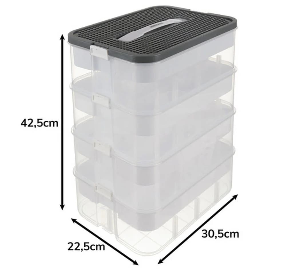 KRUZZEL Bausteinkasten 29L 4-stöckig Transparent Weiß Grau