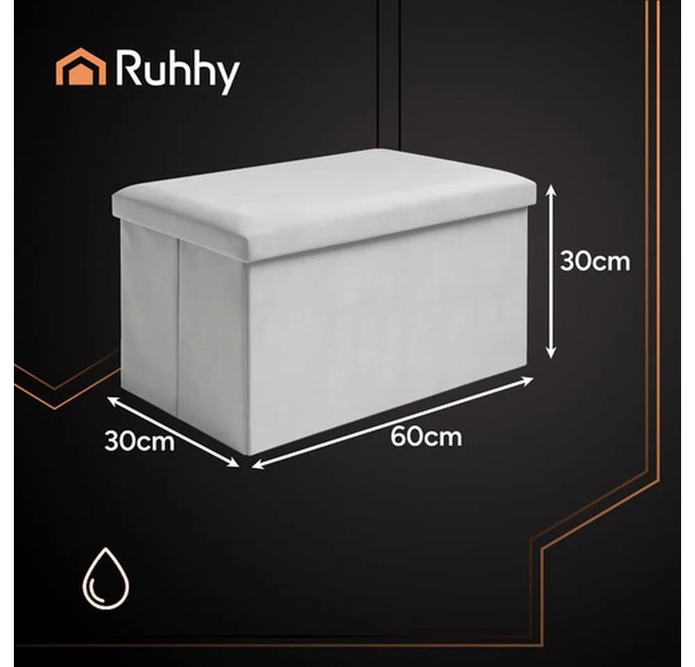 RUHHY Samtpouf Sitzhocker mit Stauraum Grau faltbar