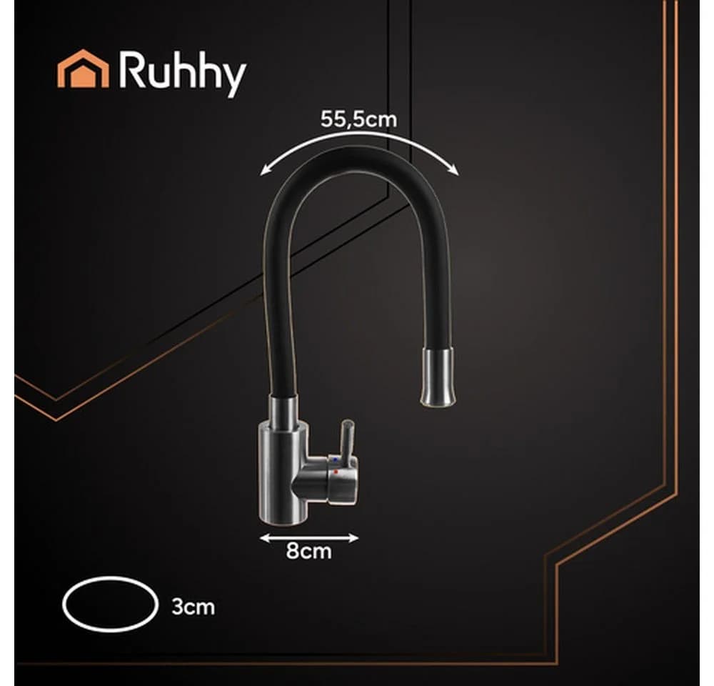 RUHHY Küchenspülarmatur 360° Flexibel Schwarz/Silber