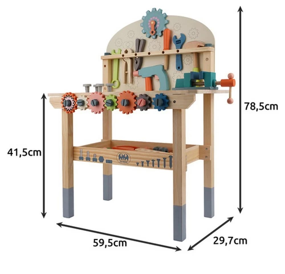 KRUZZEL Spielwerkbank Kinderwerkstatt 3-in-1 Holzwerkzeugen Bunt