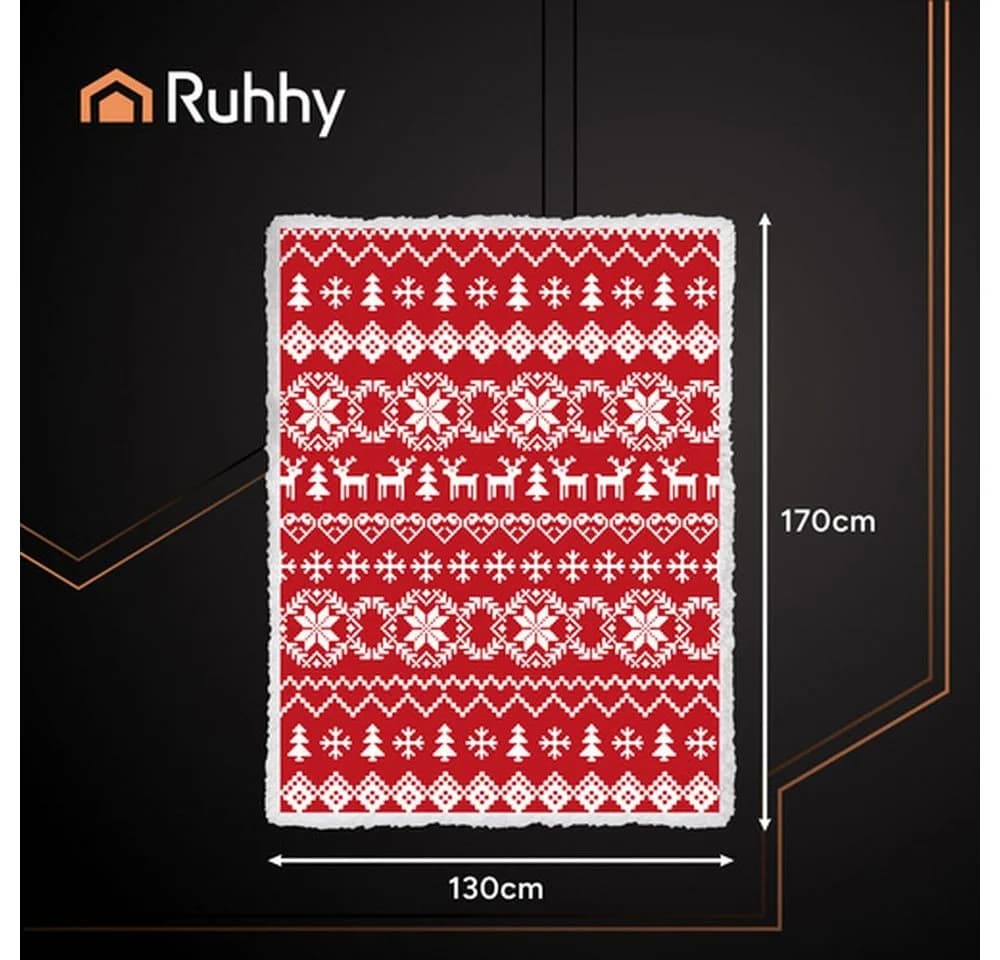 Ruhhy Weihnachtsdecke Kuscheldecke Rot/Weiß Polyester