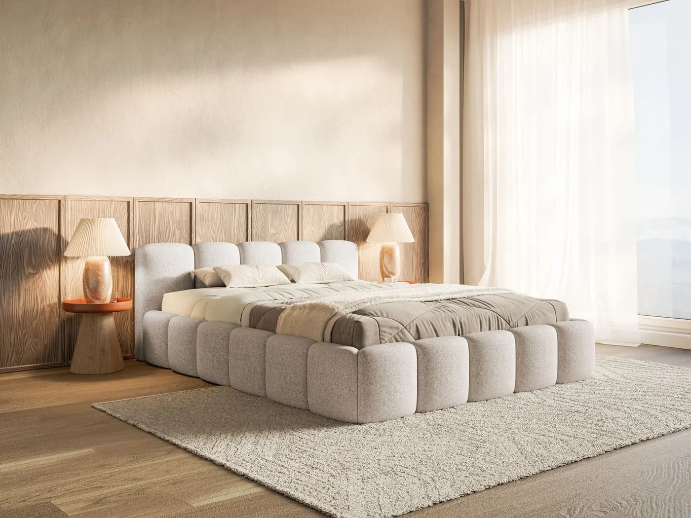 Selsey Polsterbett CLOUDY LOW mit Bettkasten, Bouclé Chenille Velours