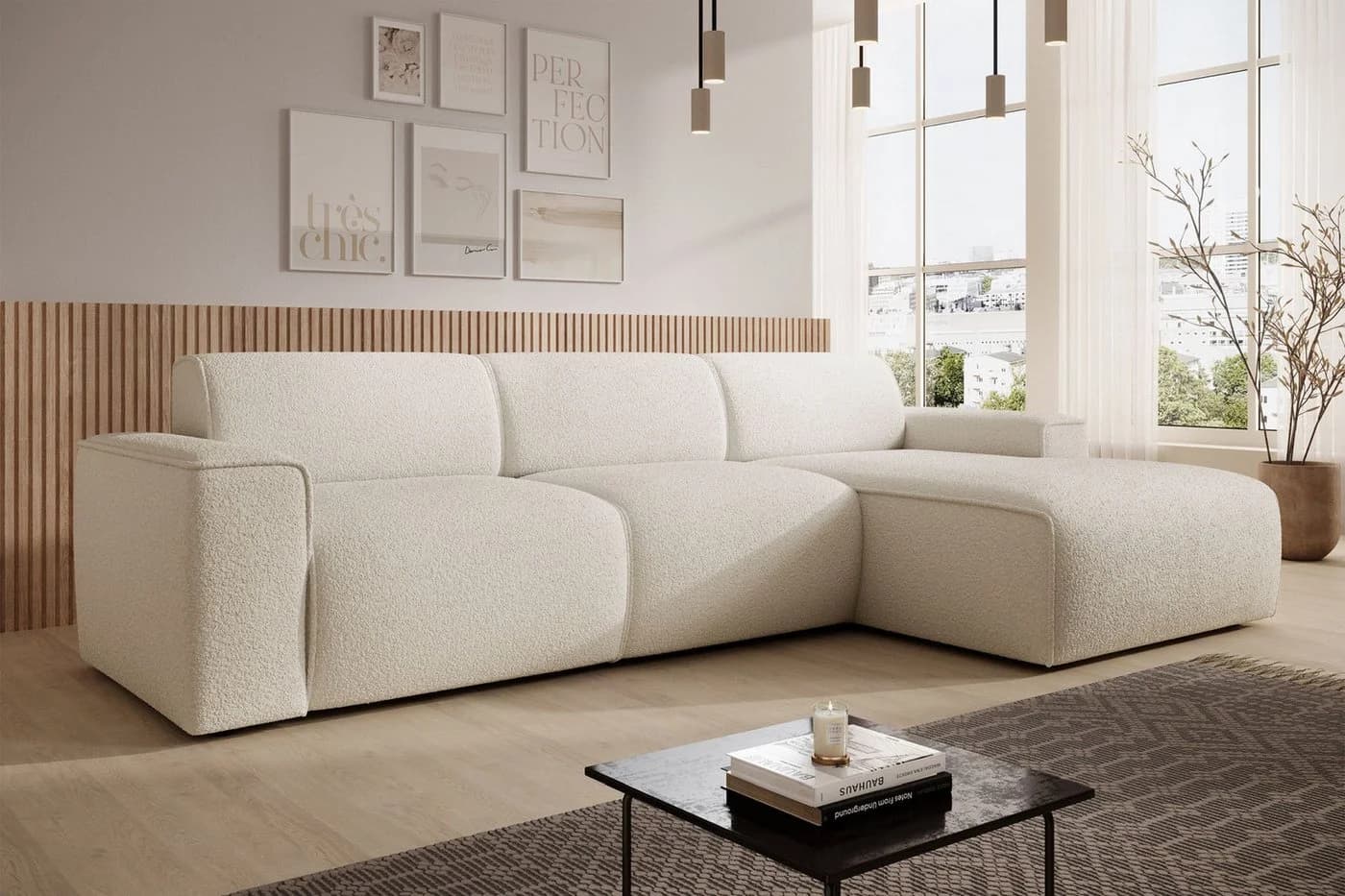 Selsey Ecksofa BOUVI mit Ottomanen Bouclé Beige
