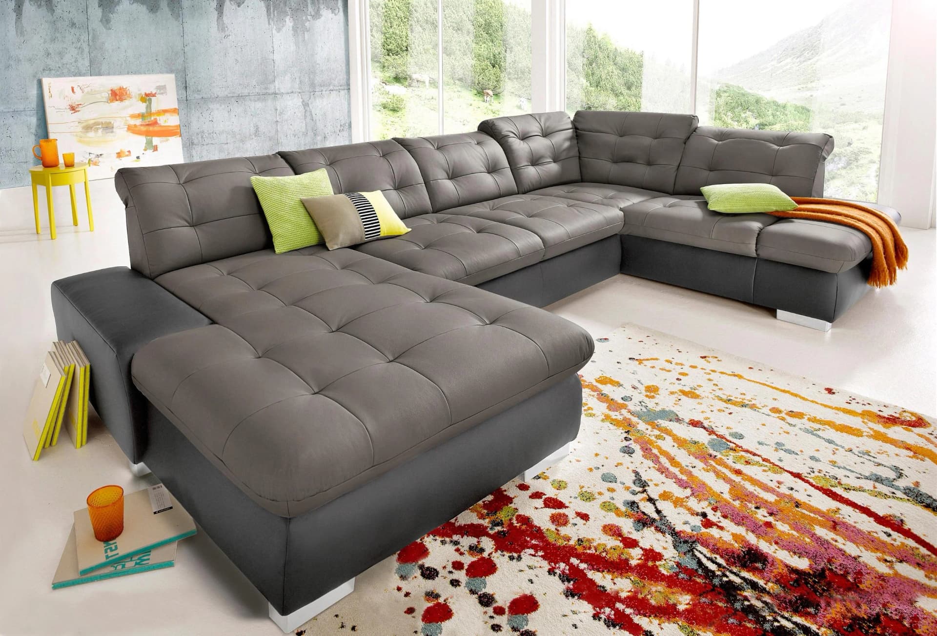 SIT & MORE Wohnlandschaft Palomino U-Form Grau Braun Naturleder