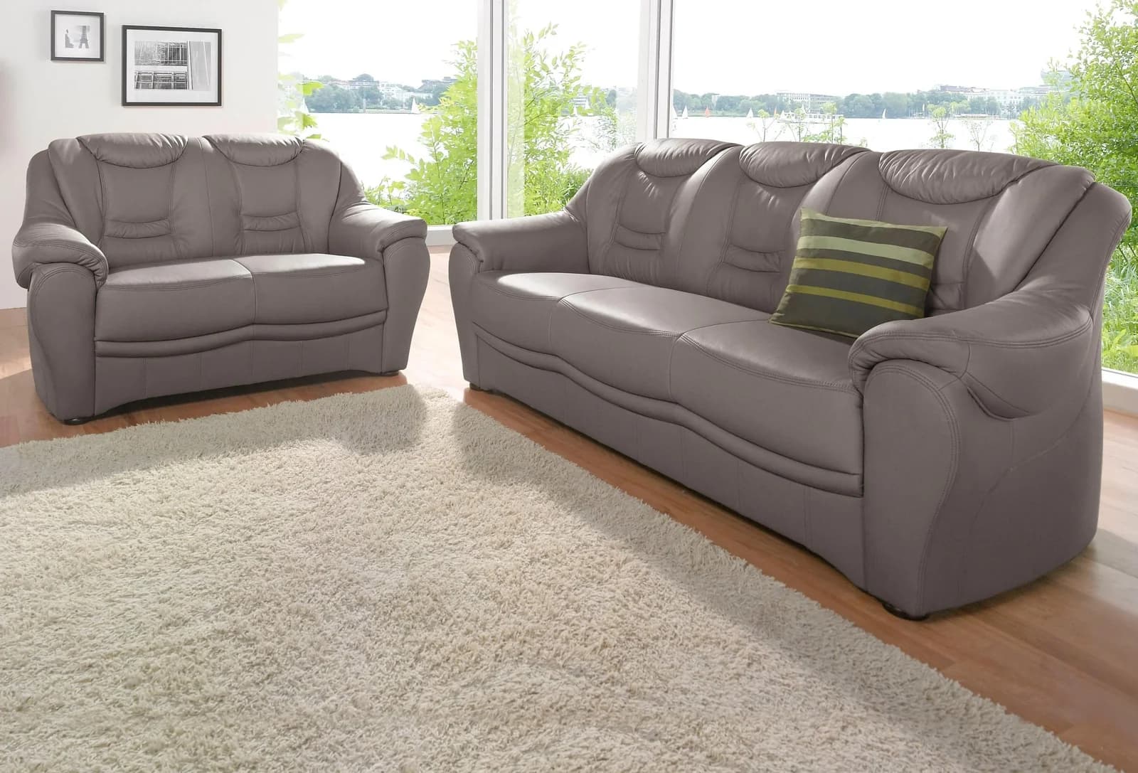 Polstergarnitur SIT & MORE Bansin Grau NaturLEDER 3- und 2-Sitzer